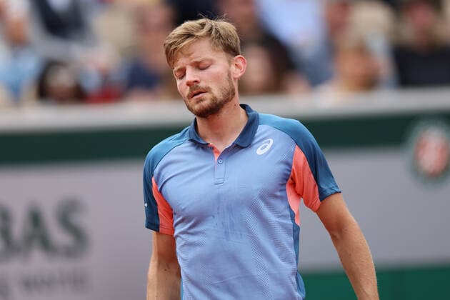 Belgian David Goffin reacts during a tennis match between Belgian Goffin ATP, Tennis Herren 48) and American Tiafoe (ATP 27), in the second round of the men s singles of the Roland Garros French Open tennis tournament, in Paris, France, Thursday 26 May 2022. This year s tournament takes place from 22 May to 5 June. BENOITxDOPPAGNE  x35518507x
