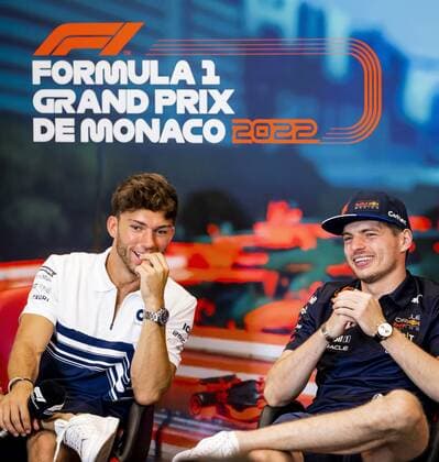 MONTE-CARLO - Pierre Gasly (AlphaTauri) and Max Verstappen (Oracle Red Bull Racing) during a press conference, PK, Pressekonferenz prior to practice 1 for the F1 Grand Prix of Monaco at Circuit de Monaco on May 27, 2022 in Monte-Carlo, Monaco. REMKO DE WAAL F1 Grand Prix van Monaco practice 1 2022 xVIxANPxSportx xxANPxIVx
