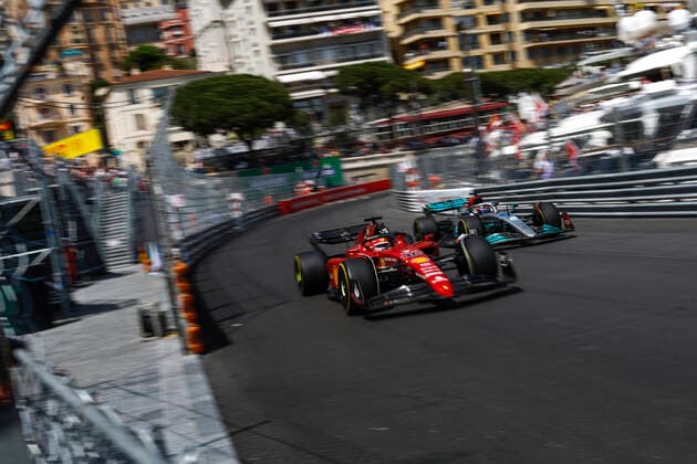 16 Charles Leclerc (MCO, Scuderia Ferrari), 63 George Russell (GBR, Mercedes-AMG Petronas F1 Team), F1 Grand Prix of Monaco at Circuit de Monaco on May 27, 2022 in Monte-Carlo, Monaco. (Photo by HOCH ZWEI) Monte-Carlo Monaco