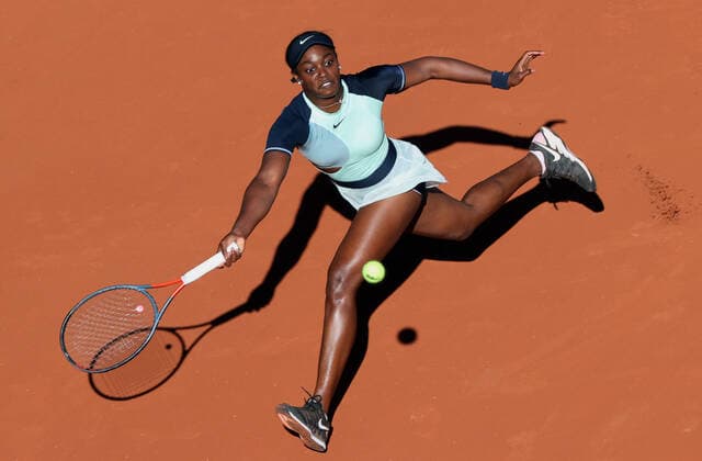 US Sloane Stephens plays against Diane Parry of France during their French Tennis Open match at Roland Garros near Paris, France, on Friday May 27, 2022. Stephens won 6-2, 6-3.  PAR20220527131 MAYAxVIDON-WHITE