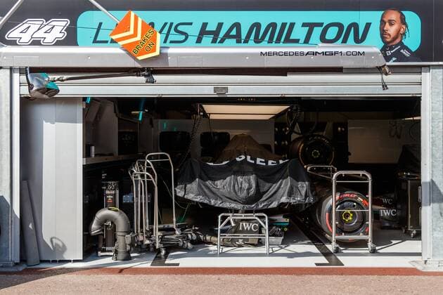 Blick auf die Box von Lewis Hamilton (Mercedes AMG Petronas Motorsport), Grosser Preis von Monaco 2022, Motorsport, Formel 1, 28.05.2022 Grosser Preis von Monaco 2022, Motorsport, Formel 1, 28.05.2022 Copyright: xEibner-Pressefoto AlexanderxNeisx EP_ANS