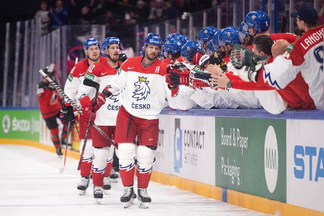 220528 David Krejci of Czech Republic celebrates the 0-1 goal during the 2022 IIHF Ice hockey, Eishockey World Championship, WM, Weltmeisterschaft semifinal game between Canada and Czech Republic on May 28, 2022 in Tampere. Photo: Maxim Thore BILDBYRAN kod MT MT0406 ishockey ice hockey ishockey-vm iihf ice hockey world championship kanada canada tjeckien czech republic bbeng semifinal jubel Copyright: MAXIMxTHORE BB220528MT053