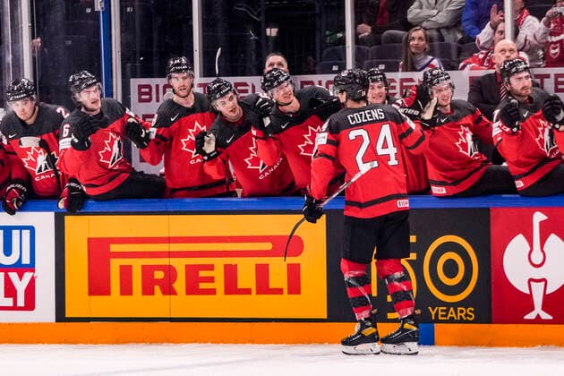 TAMPERE, FINLAND - MAY 28: Dylan Cozens of Canada celebrates his goal during the 2022 IIHF Ice hockey, Eishockey World Championship, WM, Weltmeisterschaft match between Canada and Czech Republic at Nokia Arena on May 28, 2022 in Tampere, Finland. Tampere Nokia Arena Finland Copyright: xJustPictures.ch JarixPestelaccix