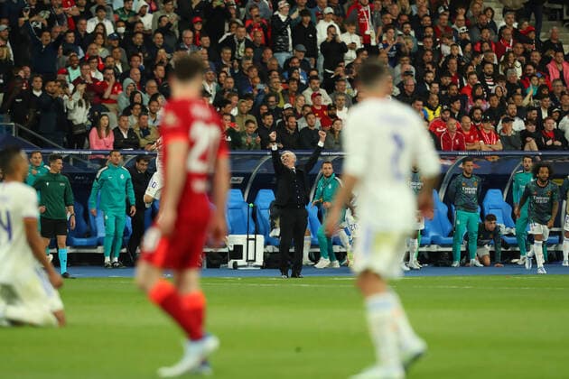 28th May 2022; Stade de France stadium, Saint-Denis, Paris, France. Champions League football final between Liverpool FC and Real Madrid; Real Madrid Manager Carlo Ancelotti celebrates after they win the Champions League final  ActionPlus12394260 ShaunxBrooks