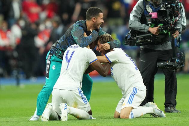 Luka Modric, David Alaba, Eden Hazard of Real Madrid CF celebrates after winning the UEFA Champions League Final match between Liverpool FC and Real Madrid CF at Stade de France on May 28, 2022 in Paris, France. Copyright: xGiuseppexMaffiax 32220246