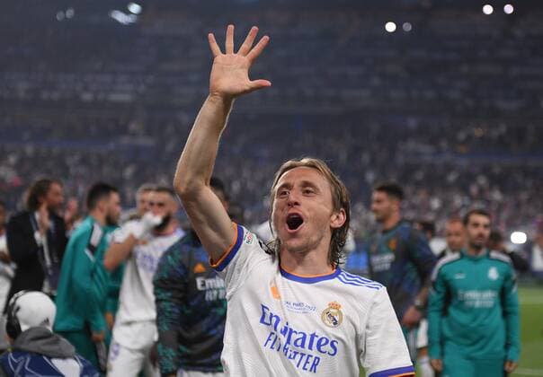 France Soccer Champions League Liverpool - Real Madrid 8203171 28.05.2022 Real s Luka Modri?? celebrates team s victory after the Champions League final soccer match between Liverpool and Real Madrid in Paris, France. Alexey Filippov Sputnik Paris France  Copyright: xAlexeyxFilippovx