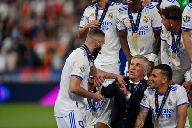 May 28, 2022, : PARIS, FRANCE - MAY 29: Real Madrid players celebrate during the 2022 UEFA Champions League Final match between FC Liverpool and Real Madrid at Stade de France, on May 28, 2022 in Paris, France. - ZUMAa283 20220528_zsa_a283_073 Copyright: xATPImagesx