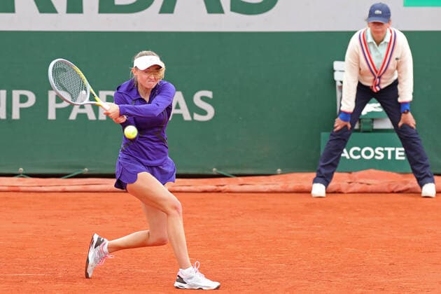 29th May 2022; Roland Garros, Paris, France: French Open Tennis tournament: Aliaksandra Sasnovich under pressure from Martina Trevisan (ITA)  ActionPlus12394601 JonxBromley