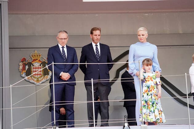 29.05.2022, Monaco Circuit, Monte Carlo, FORMULA 1 GRAND PRIX DE MONACO 2022 , im Bild Stefano Domenicali, Stefano Casiraghi, Charlene Lynette Grimaldi, Fürstin von Monaco (Foto EU-Images) Monte Carlo Monaco Circuit Monaco