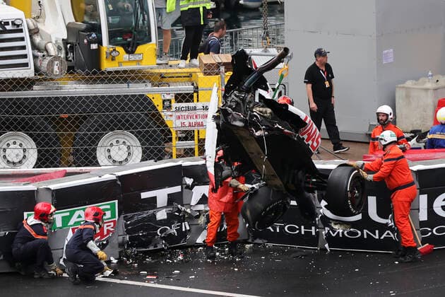 crash, accident, 47 SCHUMACHER Mick (ger), Haas F1 Team VF-22 Ferrari, action during the Formula 1 Grand Prix de Monaco 2022, 7th round of the 2022 FIA Formula One World Championship, WM, Weltmeisterschaft on the Circuit de Monaco, from May 27 to 29, 2022 in Monte-Carlo, Monaco - F1 - MONACO GRAND PRIX 2022 - Race DPPI Panoramic 0012201908139
