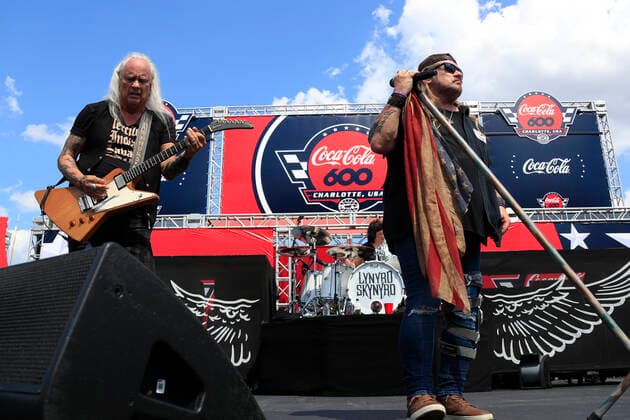 CHARLOTTE, NC - MAY 29: Rock n Roll hall of fame member of Lynyrd Skynyrd Johnny Van Zant with Rickey Medlocke prior to the running of the NASCAR, Motorsport, USA Cup Series Coca-Cola 600 on May 29, 2022 at Charlotte Motor Speedway in Charlotte, NC. (Photo by Jeff Robinson Icon Sportswire) AUTO: MAY 29 NASCAR Cup Series Coca-Cola 600 Icon220529489600