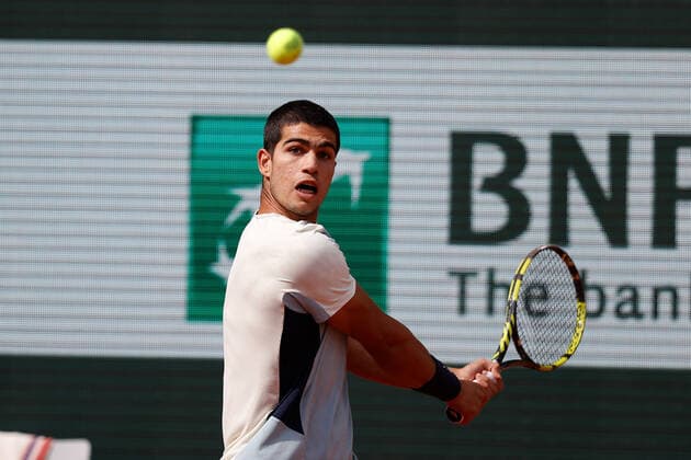 31.05.2022, Tennis, French Open 2022 Roland-Garros, FRA, Paris, Roland Garros Bild: v.l.Carlos Alcaraz (ESP) Copyright: HMBxMedia AntonioxBorga