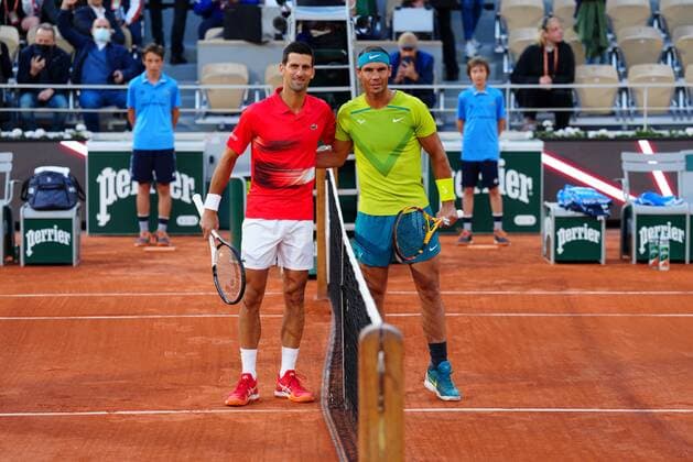Mandatory Credit: Photo by Javier Garcia Shutterstock (12960001bm) Rafael Nadal and Novak Djokovic pose for a photo before their quarter final French Open Tennis, Day 10, Roland Garros, Paris, France - 31 May 2022 French Open Tennis, Day 10, Roland Garros, Paris, France - 31 May 2022  Copyright: xJavierxGarcia Shutterstockx 12960001bm
