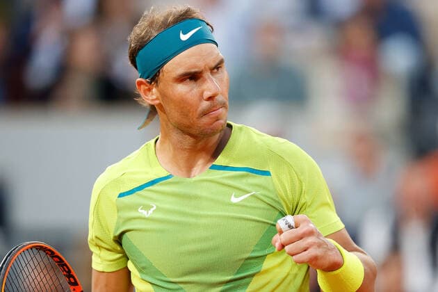 31.05.2022, Tennis, French Open 2022 Roland-Garros, FRA, Paris, Roland Garros Bild: v.l. Rafael Nadal (ESP) jubelt Copyright: HMBxMedia AntonioxBorga