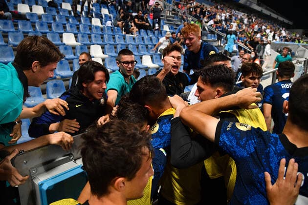 Photo Massimo Paolone LaPresse May 31, 2022 Reggio Emilia, Italy soccer Roma vs Inter - Italian Football Championship Primavera TIMVISION 2021 2022 - Mapei stadium In the pic: Cesare Casadei (F.C.Internazionale) celebrates after scoring goal 1-1  Copyright: xMassimoxPaolone LaPressex