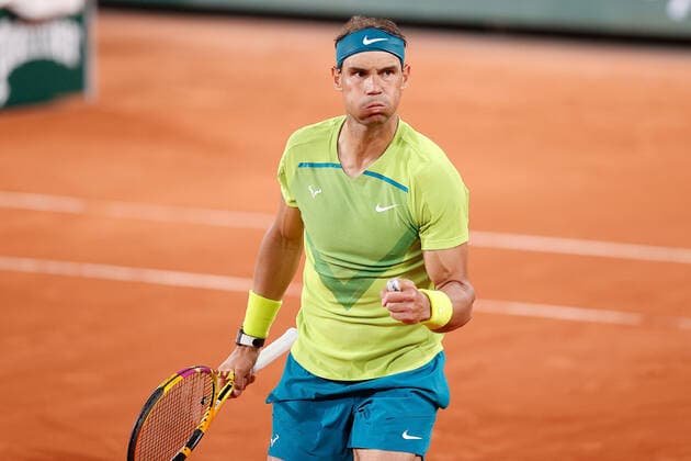 31.05.2022, Tennis, French Open 2022 Roland-Garros, FRA, Paris, Roland Garros Bild: v.l. Rafael Nadal (ESP) Siegerfaust, jubelt Copyright: HMBxMedia AntonioxBorga