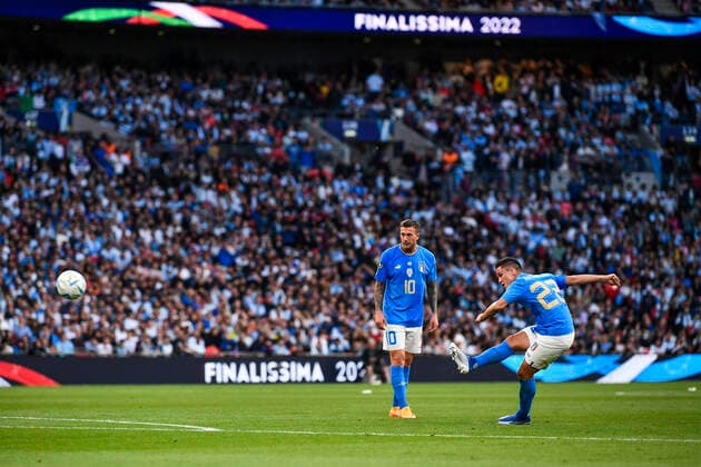 Photo LaPresse - Fabio Ferrari June 01, 2022 London, Great Britain soccer Italy vs Argentina - Final Coppa dei Campioni CONMEBOL-UEFA - Wembley Stadium of Londra. In the pic:Raspadori  Copyright: xFabioxFerrari LaPressex