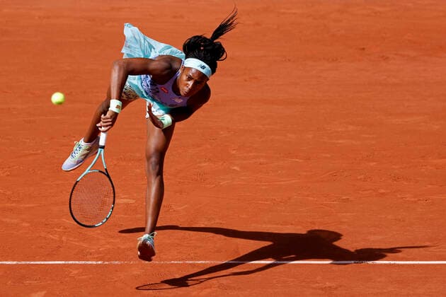 2nd June 2022; Roland Garros, Paris, France: French Open Tennis tournament: Coco Gauff (USA) serves to Martina Trevisan (ITA)  ActionPlus12396068 JonxBromley