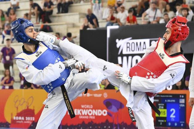 Sport Themen der Woche KW22 Sport Bilder des Tages June 3, 2022, Rome, Italy: Vito DELL AQUILA (ITA) vs Gorkem POLAT (TUR) during R16 round of World Taekwondo Grand Prix at Foro Italico, Nicola Pietrangeli Stadium, 3th June 2022, Rome, Italy. Taekwondo - World Taekwondo Roma Grand Prix (day1), Rome, Italy  - ZUMAl164 20220603_zsa_l164_007 Copyright: xDomenicoxCippitellix