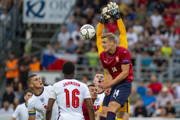 Right Czech Daniel Fila scores during the 2023 UEFA European Under-21 Championship qualification Group G: Czech Republic vs. England in Ceske Budejovice, Czech Republic, June 3, 2022. (CTKxPhoto VaclavxPancer) CTKPhotoP2022060308356  VPC_0005