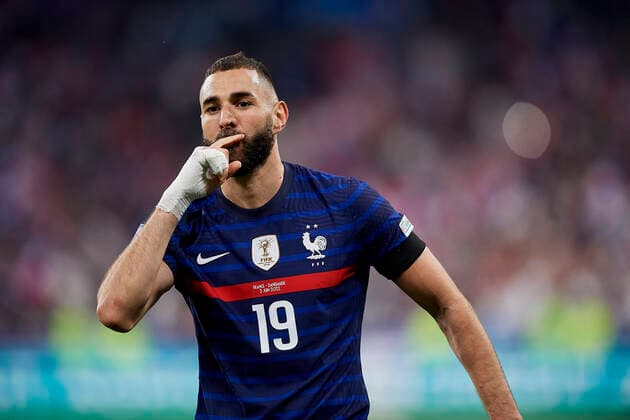France v Denmark: UEFA Nations League - League Path Group 1 Karim Benzema (Real Madrid) of France celebrates after scoring his sides first goal during the UEFA Nations League League A Group 1 match between France and Denmark at Stade de France on June 3, 2022 in Paris, France. Paris France  Copyright: xJosexBretonx originalFilename:breton-francevd220603_npuMm.jpg