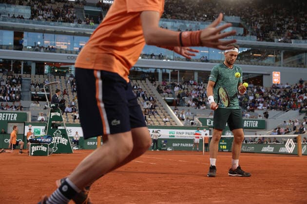 Norway s Casper Ruud returns the ball to Marin Cilic of Croatia during their semi-final match of the French Tennis Open at Roland Garros near Paris, France, on Friday, June 3, 2022. Ruud won 3-6, 6-4, 6-2, 6-2 and qualified for Sunday s final.  PAR20220603138 MAYAxVIDON-WHITE