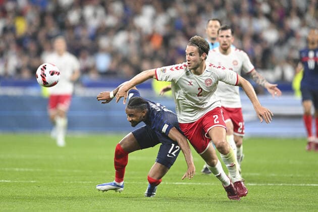 Christopher Nkunku (France) vs Joachin Andersen (Danemark) FOOTBALL : France vs Danemark - Ligue des Nations - 03 06 2022 JBAutissier Panoramic 