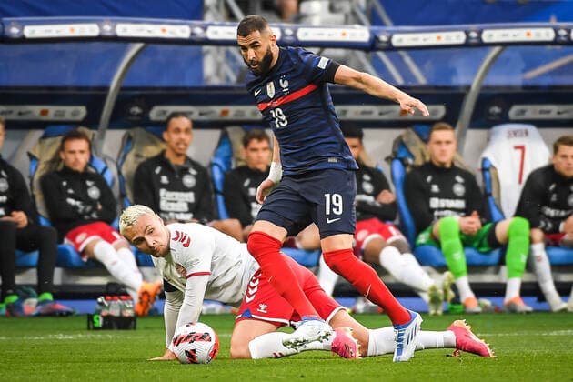 June 3, 2022, Paris, France, France: VICTOR NELSON of Denmark and KARIM BENZEMA of France during the UEFA Nations League, League A - Group 1 match between France and Denmark at Stade de France. Paris France - ZUMAm308 20220603_zsp_m308_010 Copyright: xMatthieuxMirvillex