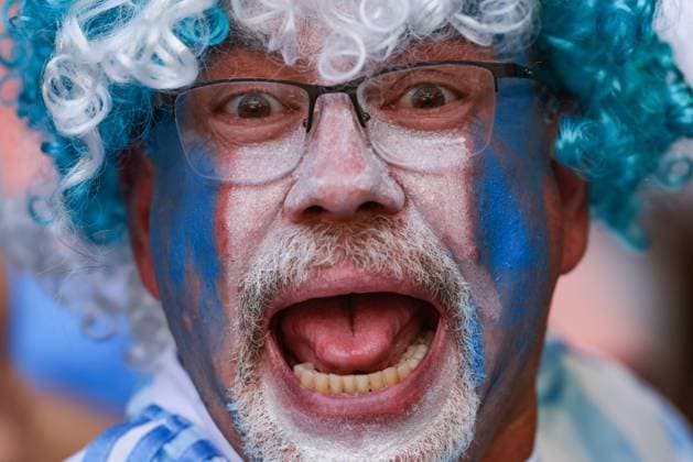 London, England, 1st June 2022. An Argentina fan reacts during the CONMEBOL-UEFA Cup of Champions match at Wembley Stadium, London. Picture credit should read: Jonathan Moscrop Sportimage EDITORIAL USE ONLY. No use with unauthorised audio, video, data, fixture lists, club league logos or live services. Online in-match use limited to 120 images, no video emulation. No use in betting, games or single club league player publications. SPI-1725-0244