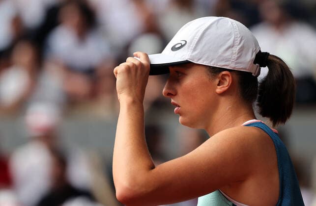 Iga Swiatek of Poland returns the ball to US Coco Gauff during their final match at the French Tennis Open in Roland Garros near Paris, France, on Saturday, June 4, 2022. Swiatek won the title 6-1, 6-3.  PAR20220604116 MAYAxVIDON-WHITE