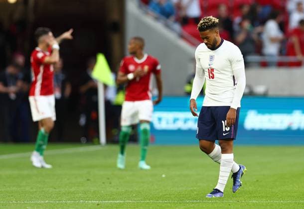 Budapest, Hungary, 4th June 2022. Dejected Reece James of England after a penalty was given away by him during the UEFA Nations League match at Puskas Arena, Budapest. Picture credit should read: David Klein Sportimage EDITORIAL USE ONLY. No use with unauthorised audio, video, data, fixture lists, club league logos or live services. Online in-match use limited to 120 images, no video emulation. No use in betting, games or single club league player publications. SPI-1726-0073