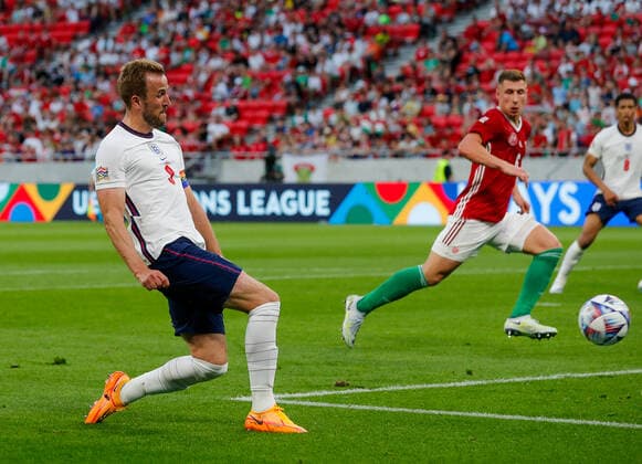 Hungary v England UEFA Nations League Harry Kane of England has a shot on goal during the UEFA Nations League match between England and Hungary at the Puskas Stadium, Budapest Content Not Available For UK Newspapers Copyright: xPaulxChestertonx FIL-16979-0193 UK Newspapers OUT