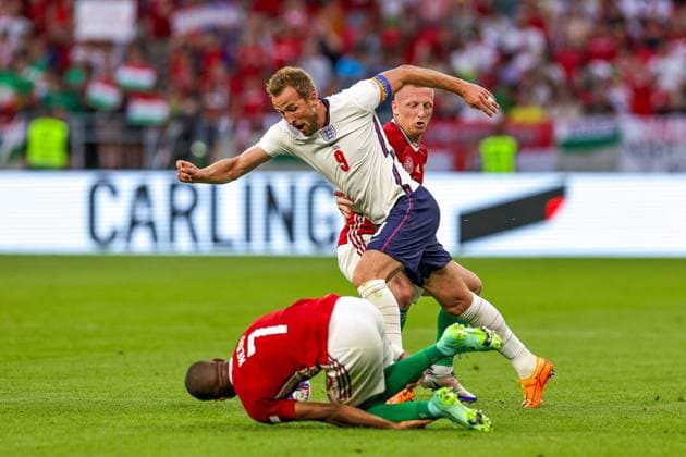 Hungary v England UEFA Nations League 04 06 2022. Harry Kane (9) of England on the ball during the UEFA Nations League match between Hungary and England at Puskas Arena Park, Budapest, Hungary on 4 June 2022. Editorial use only , Copyright: xNigelxKeenex PSI-15373-0061
