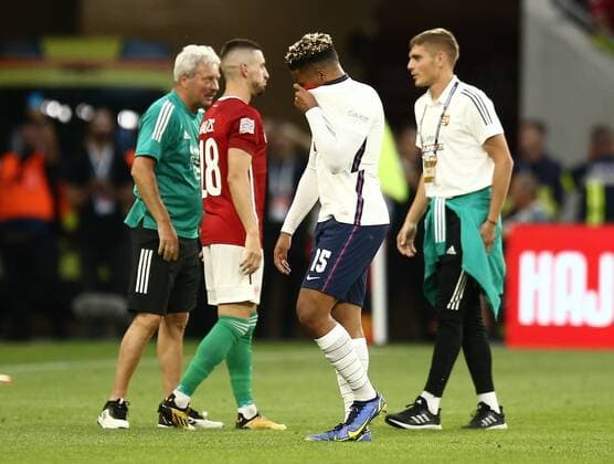 Mandatory Credit: Photo by Michael Zemanek Shutterstock (12965167ba) Reece James of England reacts after the match Hungary v England, UEFA Nations League, Group C, International Football, Puskas Arena Park, Budapest, Hungary - 04 Jun 2022 Hungary v England, UEFA Nations League, Group C, International Football, Puskas Arena Park, Budapest, Hungary - 04 Jun 2022 Copyright: xMichaelxZemanek Shutterstockx 12965167ba