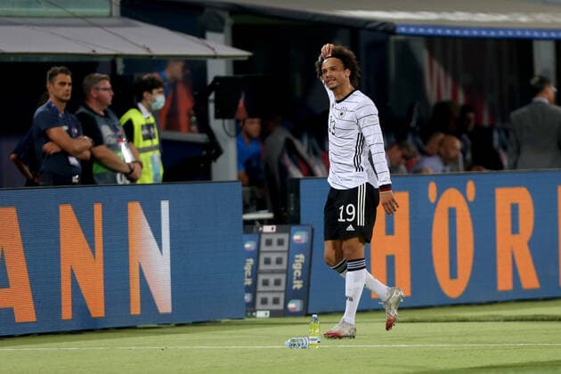 04.06.2022, Bologna, Italien, Renato Dall Ara , Italien vs. Deutschland - UEFA Nations League - League Path A Group 2, Leroy Sane (Germany) gestikuliert, gestik (Foto H. Langer) Bologna Renato Dall Ara Emilia-Romagna Italien