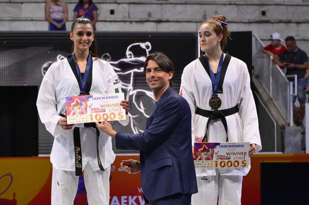 Maristella SMIRAGLIA (ITA) and Alessandro Onorato during SF and F round of World Taekwondo Grand Prix at Foro Italico, Nicola Pietrangeli Stadium, 4th June 2022, Rome, Italy.  Copyright: xDomenicoxCippitellix xipa-agencyx xx 0