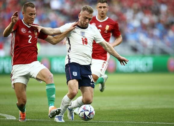 Mandatory Credit: Photo by Michael Zemanek Shutterstock (12965167cr) Jarrod Bowen of England omp Adam Lang of Hungary Hungary v England, UEFA Nations League, Group C, International Football, Puskas Arena Park, Budapest, Hungary - 04 Jun 2022 Hungary v England, UEFA Nations League, Group C, International Football, Puskas Arena Park, Budapest, Hungary - 04 Jun 2022 Copyright: xMichaelxZemanek Shutterstockx 12965167cr