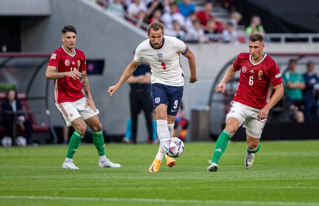 Hungary v England: UEFA Nations League - League Path Group 3 Harry Kane of England competes for the ball with Willi Orban of Hungary during the UEFA Nations League A3 match at Puskas ArÃ na on June 04, 2022 in Budapest, Hungary. Budapest Hungary  Copyright: xRobertxSzaniszlox originalFilename:szaniszlo-notitle220604_npwo1.jpg