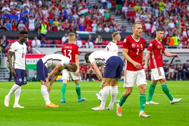 Hungary v England UEFA Nations League 04 06 2022. England players at full time during the UEFA Nations League match between Hungary and England at Puskas Arena Park, Budapest, Hungary on 4 June 2022. Editorial use only , Copyright: xNigelxKeenex PSI-15373-0072