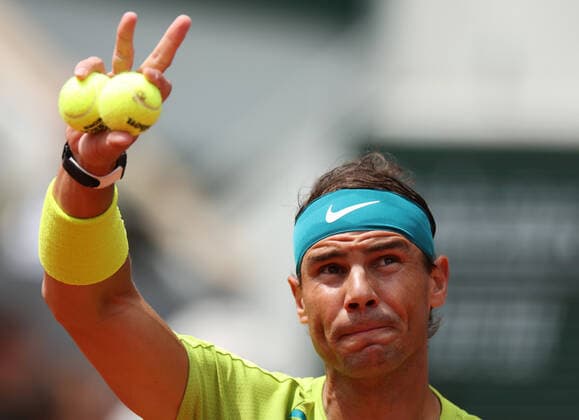 (220605) -- PARIS, June 5, 2022 -- Rafael Nadal of Spain reacts during the men s singles final against Casper Ruud of Norway at the French Open tennis tournament at Roland Garros in Paris, France, June 5, 2022. ) (SP)FRANCE-PARIS-TENNIS-ROLAND GARROS-FRENCH OPEN-MEN S SINGLES FINAL GaoxJing 