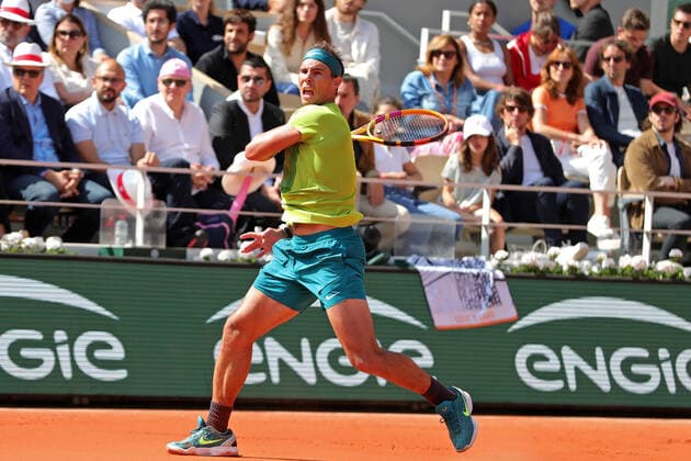 5th June 2022; Roland Garros, Paris, France: French Open Tennis tournament, mens singles final, Rafael Nadal versus Casper Ruud; Rafael Nadal (ESP) in action against Casper Ruud (NOR)  ActionPlus12397511 JonxBromley