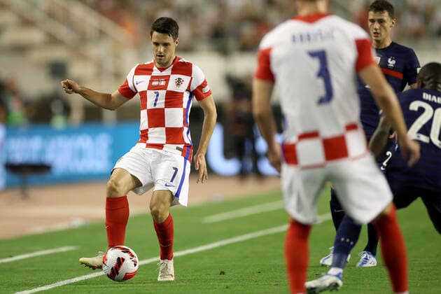 Croatia v France: UEFA Nations League - League Path Group 1 SPLIT, CROATIA - JUNE 06: Josip Brekalo of Croatia controls a ball during the UEFA Nations League League A Group 1 match between Croatia and France at Stadion Poljud on June 6, 2022 in Split, Croatia. IgorxKralj PIXSELL