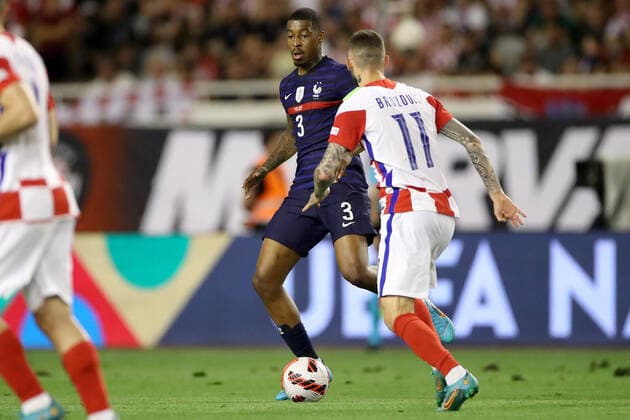 Croatia v France: UEFA Nations League - League Path Group 1 SPLIT, CROATIA - JUNE 06: Presnel Kimpembe of France controls a ball during the UEFA Nations League League A Group 1 match between Croatia and France at Stadion Poljud on June 6, 2022 in Split, Croatia. IgorxKralj PIXSELL