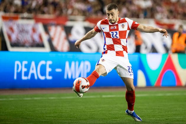 Croatia v France: UEFA Nations League - League Path Group 1 SPLIT, CROATIA - JUNE 06: Josip Juranovic of Croatia controls a ball during the UEFA Nations League League A Group 1 match between Croatia and France at Stadion Poljud on June 6, 2022 in Split, Croatia. MilanxSabic PIXSELL
