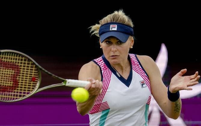 ROSMALEN - Tennis star Kateryna Baindl in action at the international tennis tournament Libema Open. The combined Dutch tennis tournament for men and women will be held on the grass courts of Autotron for twelve days. ANP SANDER KING xVIxANPxSportx xxANPxIVx