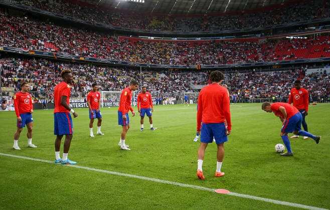 Germany v England UEFA Nations League England players including Jack Grealish, Tammy Abraham and Conor Coady warm during the UEFA Nations League match between Germany and England at Allianz Arena, Munich Content Not Available For UK Newspapers Copyright: xPaulxChestertonx FIL-16985-0007 UK Newspapers OUT
