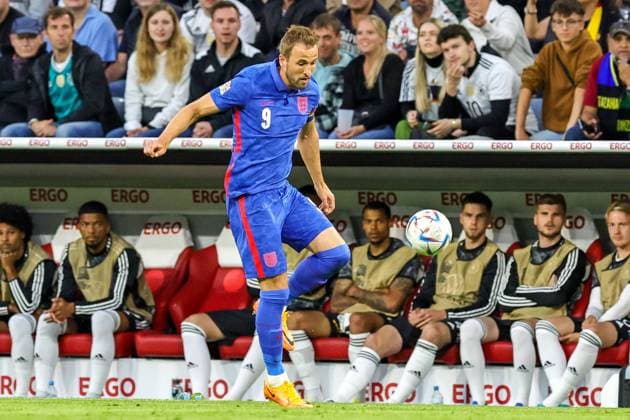Germany v England UEFA Nations League 07 06 2022. Harry Kane (9) of England during the UEFA Nations League match between Germany and England at Allianz Arena, Munich, Germany on 7 June 2022. Editorial use only , Copyright: xNigelxKeenex PSI-15374-0024