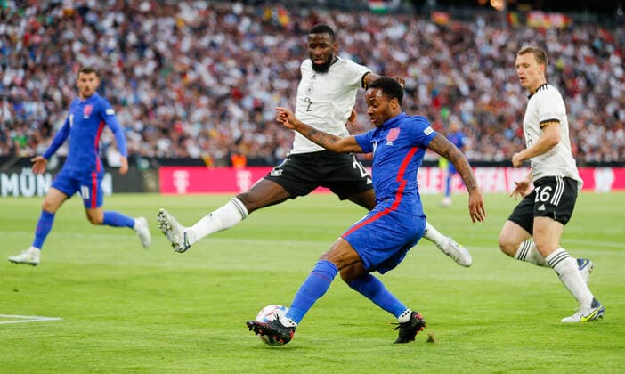Germany v England UEFA Nations League Raheem Sterling of England tries to get in a cross during the UEFA Nations League match between Germany and England at Allianz Arena, Munich Content Not Available For UK Newspapers Copyright: xPaulxChestertonx FIL-16985-0059 UK Newspapers OUT
