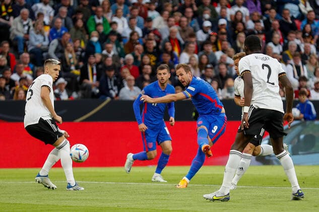 Germany v England UEFA Nations League Harry Kane of England has a shot on goal during the UEFA Nations League match between Germany and England at Allianz Arena, Munich Content Not Available For UK Newspapers Copyright: xPaulxChestertonx FIL-16985-0061 UK Newspapers OUT
