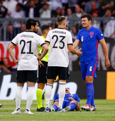 Germany v England UEFA Nations League Harry Maguire of England argues with Nico Schlotterbeck of Germany during the UEFA Nations League match between Germany and England at Allianz Arena, Munich Content Not Available For UK Newspapers Copyright: xPaulxChestertonx FIL-16985-0070 UK Newspapers OUT